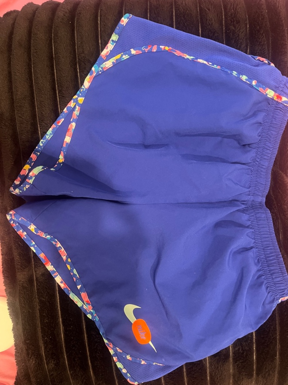 Nike Girls Blue Athletic Shorts with Multicolor Trim